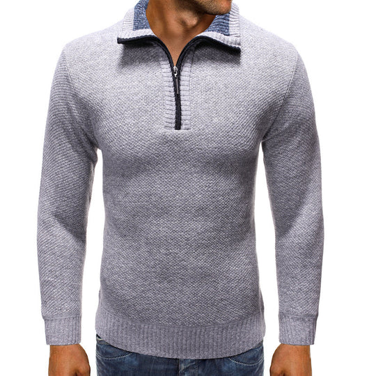 Herren luxuriöser Strickpullover mit modernem Stehkragen und Reißverschluss R&B