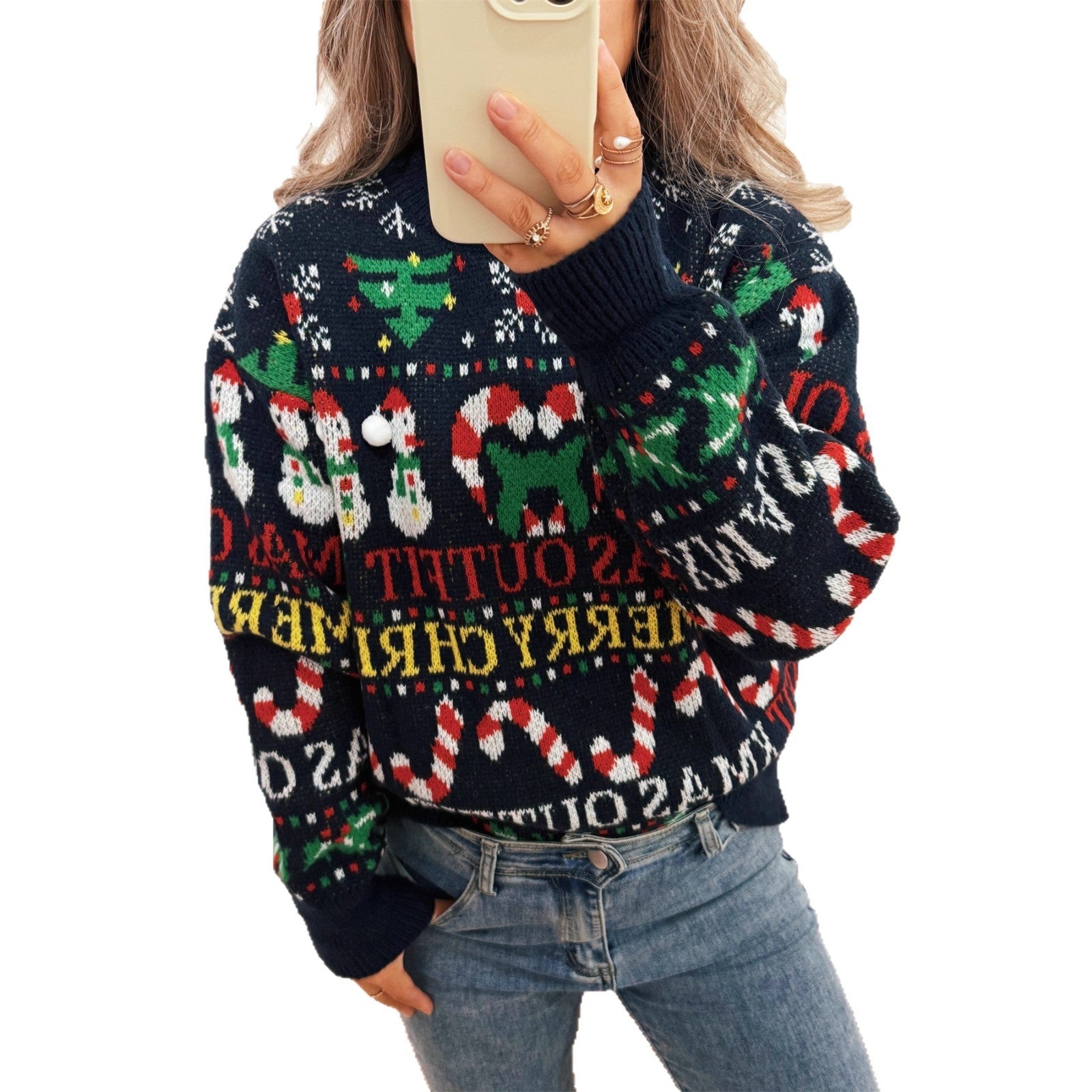 Damen Weihnachts-Pullover mit nordischem Design und festlichen Motiven R&B