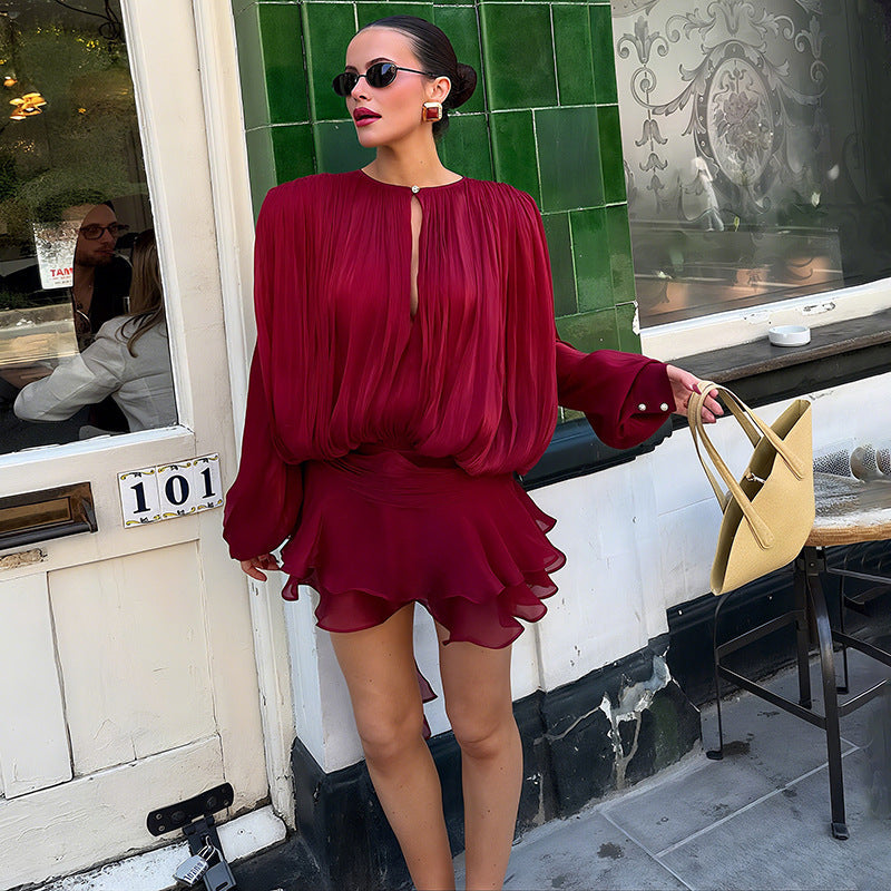 Damen Elegantes Blusenset mit rüschenverzierten Shorts R&B