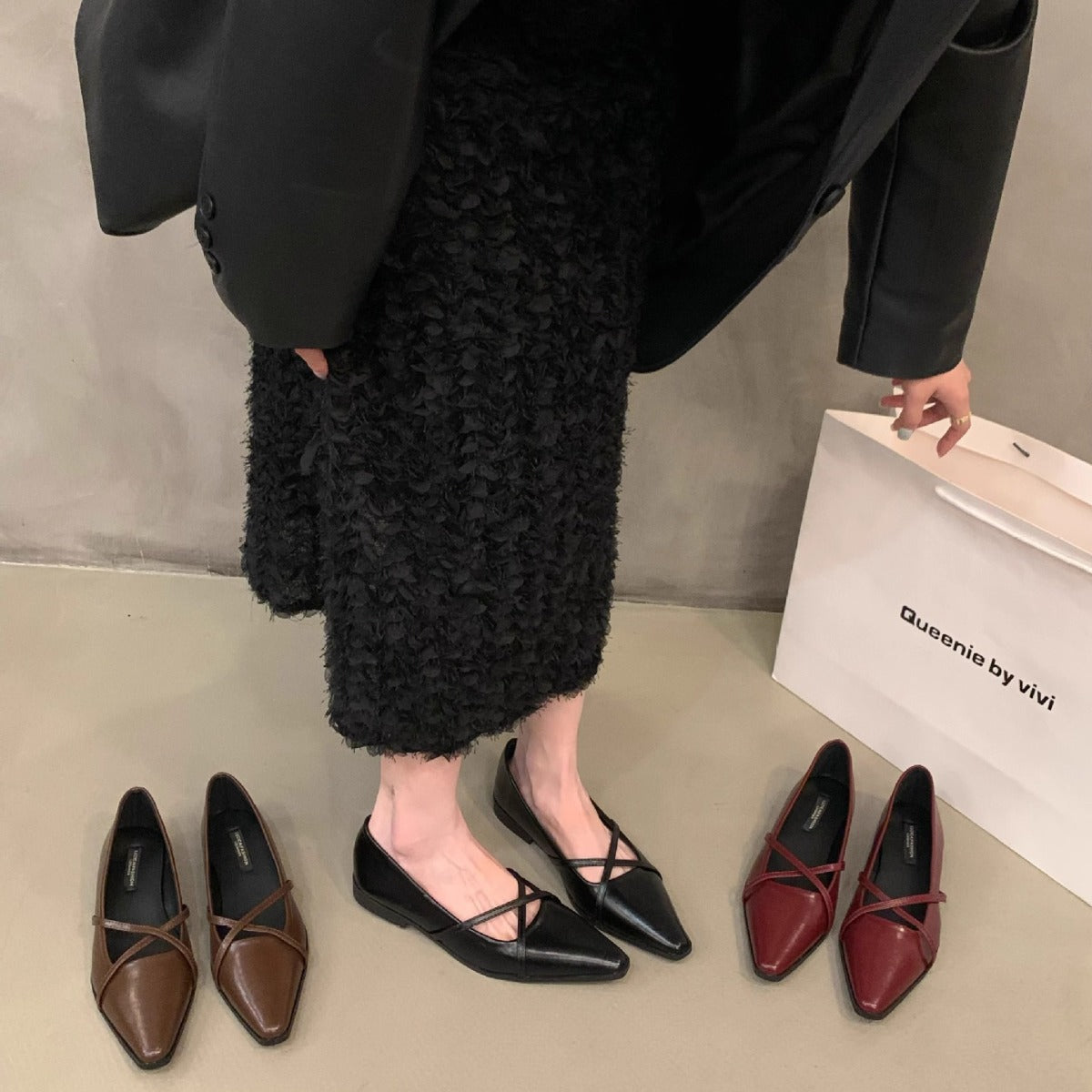 Damen elegante Ballerinas mit gekreuztem Riemchen R&B