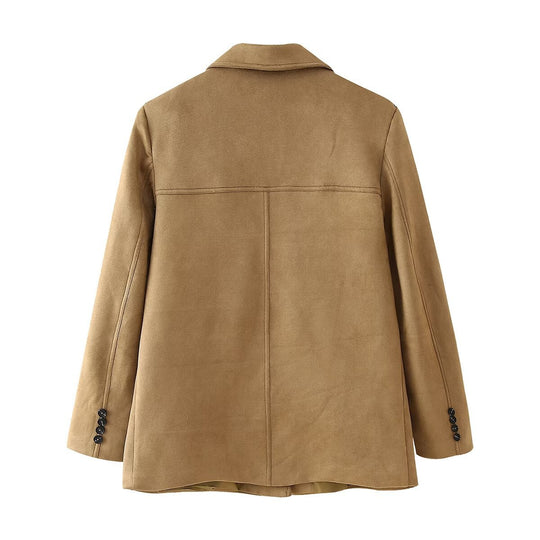 Damen Casual Blazerjacke aus hochwertigem Kunstleder mit eleganten Taschen R&B