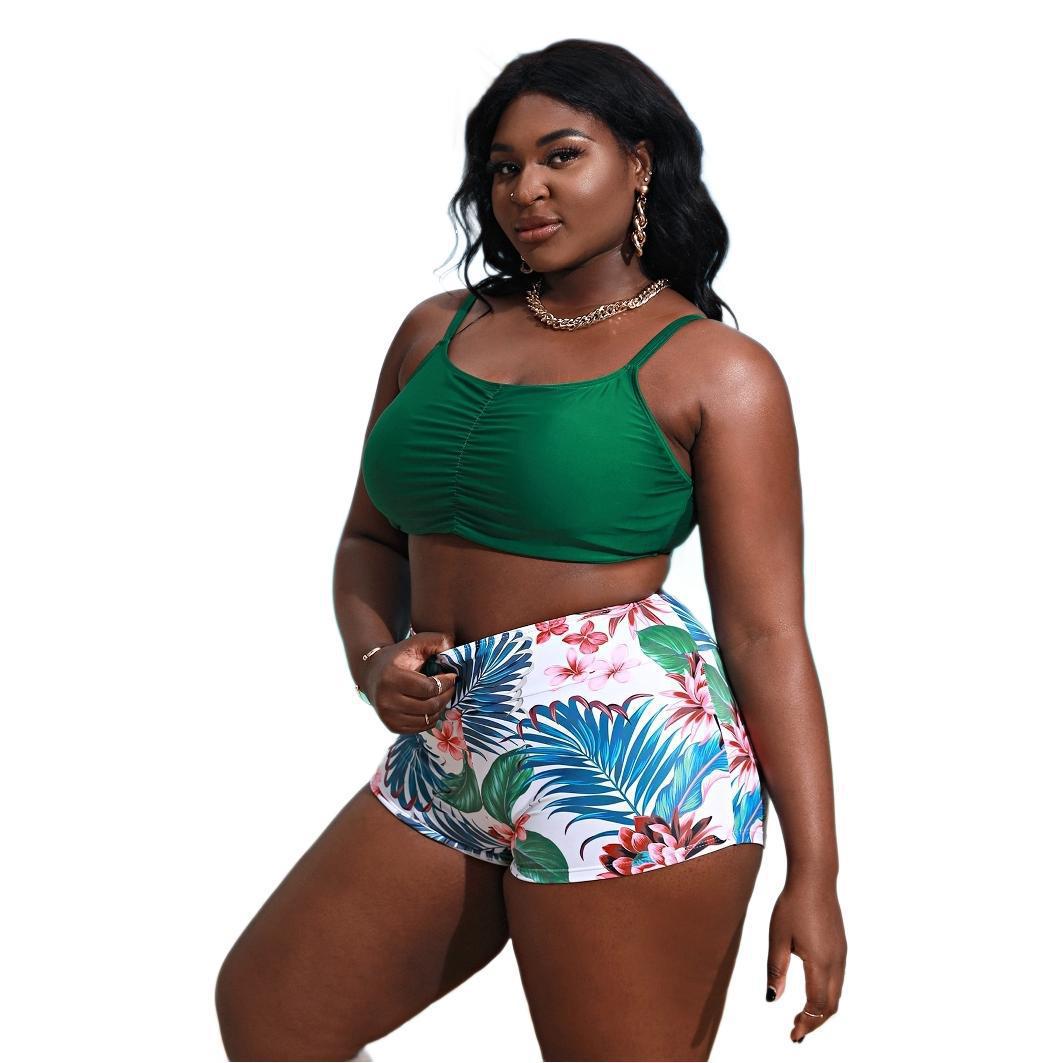 Damen Bikini-Set mit gerafftem Oberteil und floralem Höschen R&B