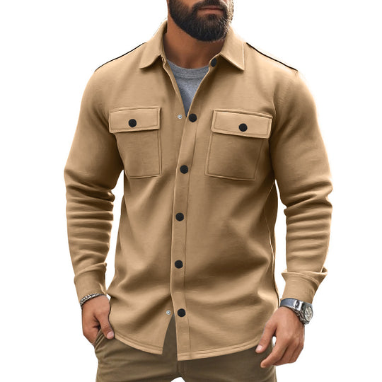 Herren nan robuste Wollfleece-Überhemdjacke mit aufgesetzten Brusttaschen und Druckknopfleiste R&B