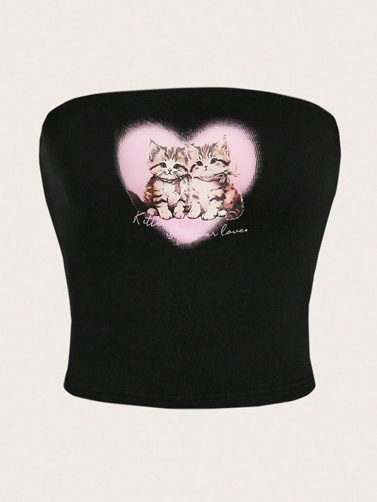 Damen Bandeau-Top mit elegantem Spitzenbandmotiv R&B