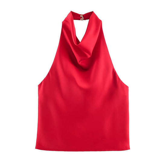 Damen elegantes Haltertop mit fließendem Schnitt und dekorativen Details R&B