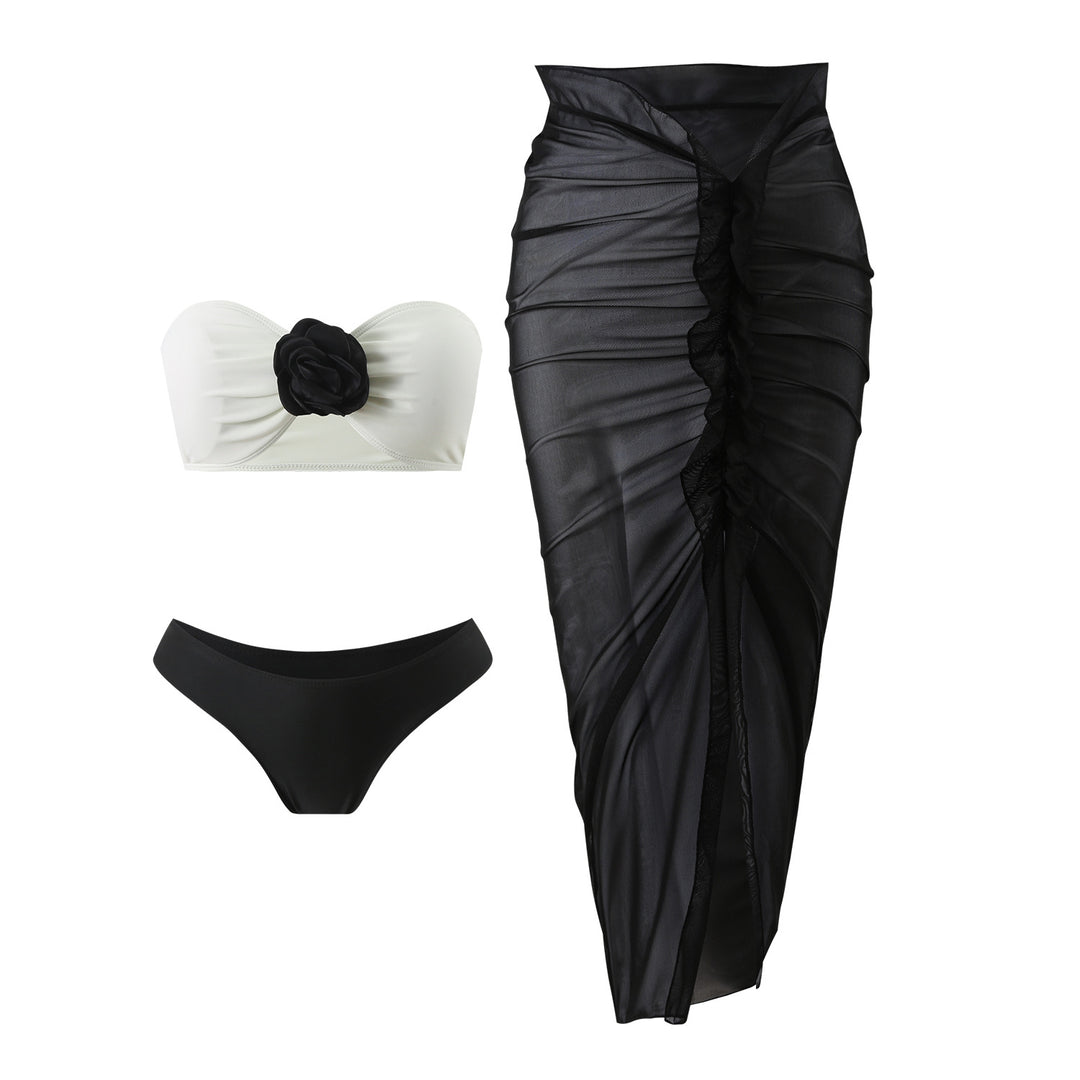 Damen Bikini-Set mit schicker Röschenapplikation und raffiniertem Wickelrock R&B