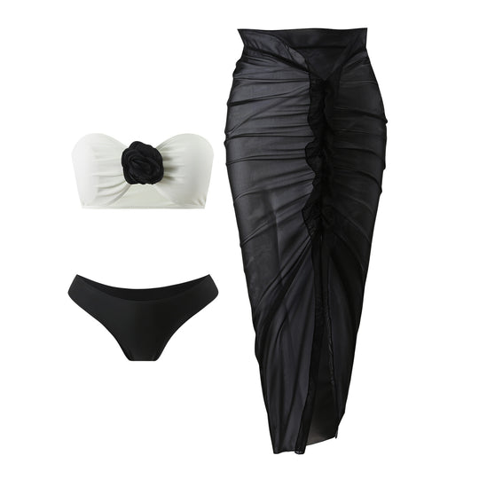 Damen Bikini-Set mit schicker Röschenapplikation und raffiniertem Wickelrock R&B