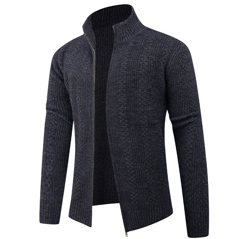Herren Freizeit Strickjacke mit hohem Kragen und modernem Zipper