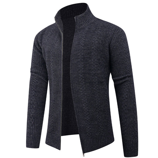 Herren Freizeit Strickjacke mit hohem Kragen und modernem Zipper R&B