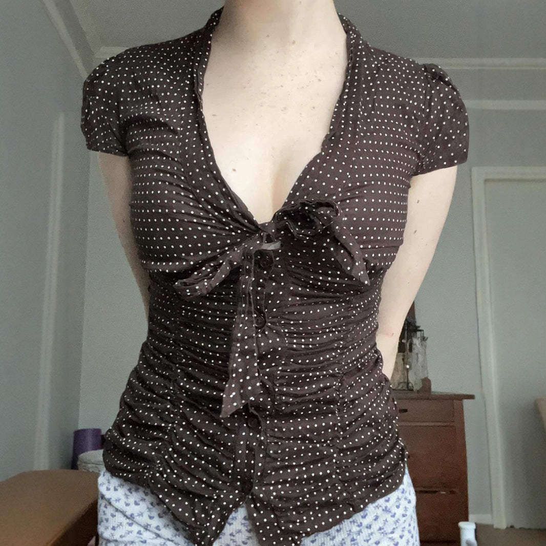 Damen feminines Blusenshirt mit Raffung und Schleifen-Detail R&B
