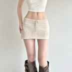 Damen Mini-Strickrock mit luftiger Häkelstruktur und verstellbarem Bund R&B