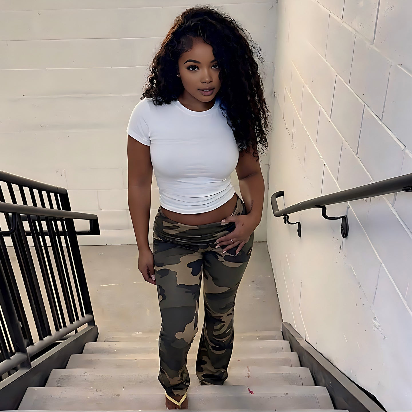 Damen Camouflage-Hose mit elastischem Bund und figurbetontem Schnitt R&B