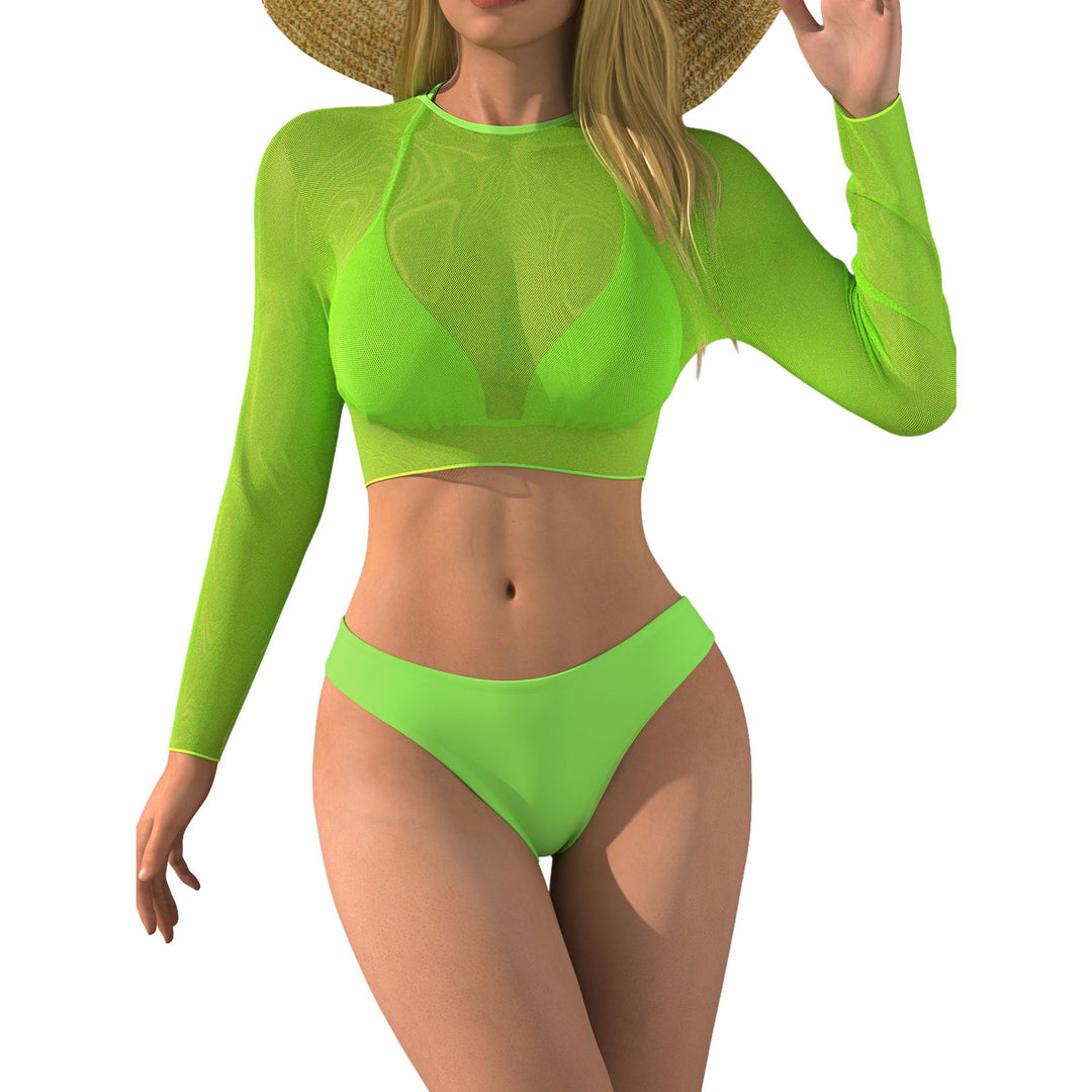 Damen Bikini-Set mit langärmligem Netzoberteil und bequemen Unterteilen R&B