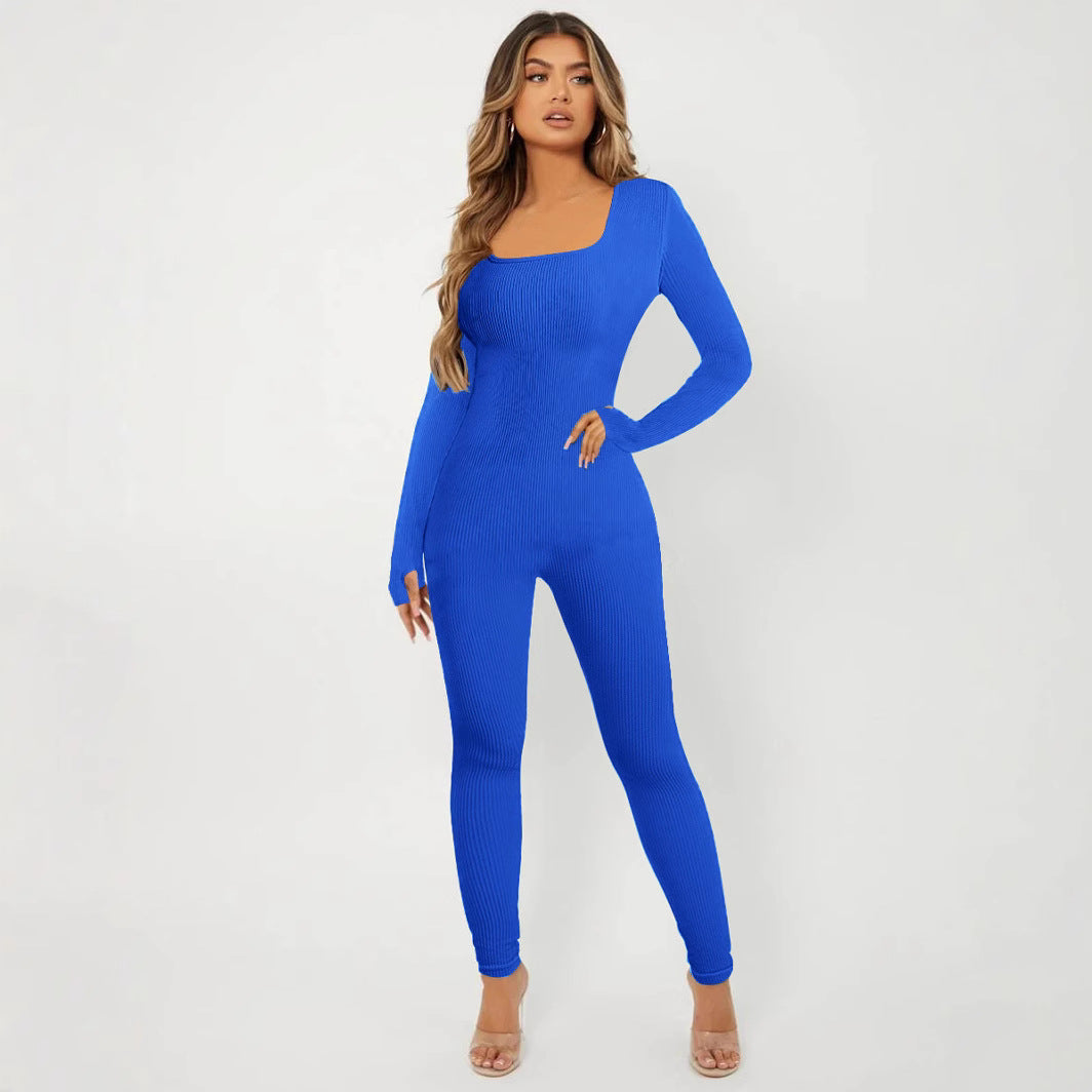 Damen Langarm Jumpsuit im eleganten Rippenmuster R&B