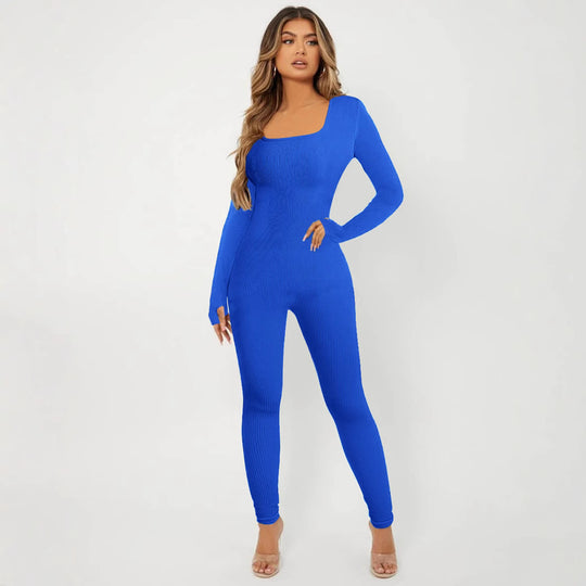 Damen Langarm Jumpsuit im eleganten Rippenmuster R&B