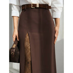 Damen Eleganter Maxirock mit transparentem Spitzeneinsatz und seitlichem Schlitz R&B