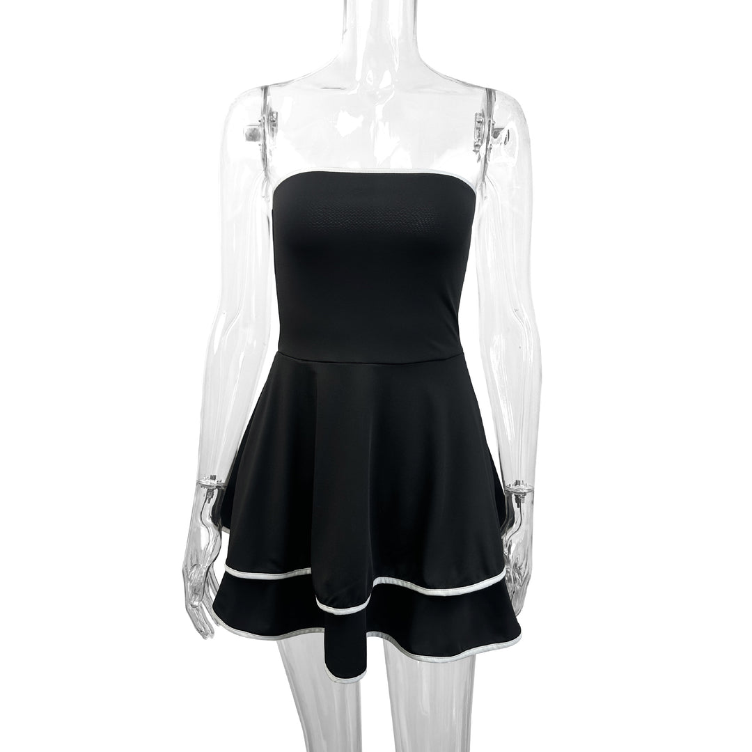 Damen kurzes trägerloses Kleid mit verspieltem Saum R&B