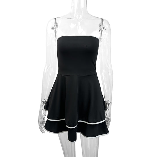 Damen kurzes trägerloses Kleid mit verspieltem Saum R&B