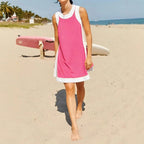 Damen lässiges Strandkleid mit kontrastierenden Abschlüssen und moderner Silhouette R&B