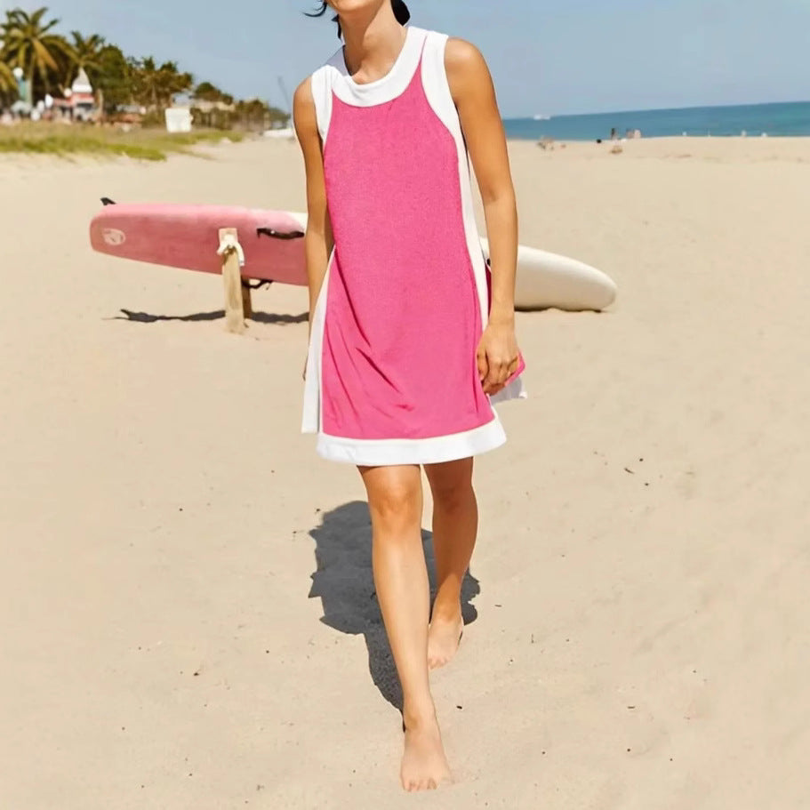 Damen lässiges Strandkleid mit kontrastierenden Abschlüssen und moderner Silhouette R&B