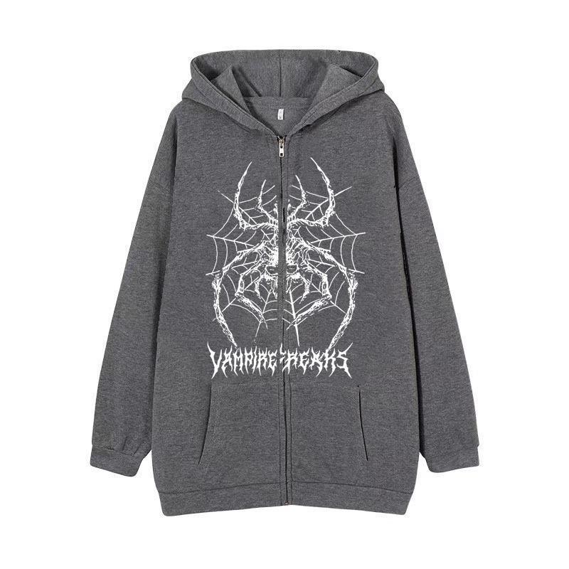 Damen Langarm Kapuzenjacke mit detailreichem Spinnenmotiv