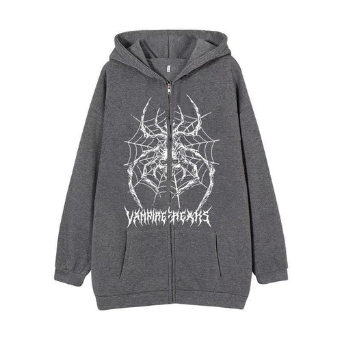 Damen Langarm Kapuzenjacke mit detailreichem Spinnenmotiv R&B