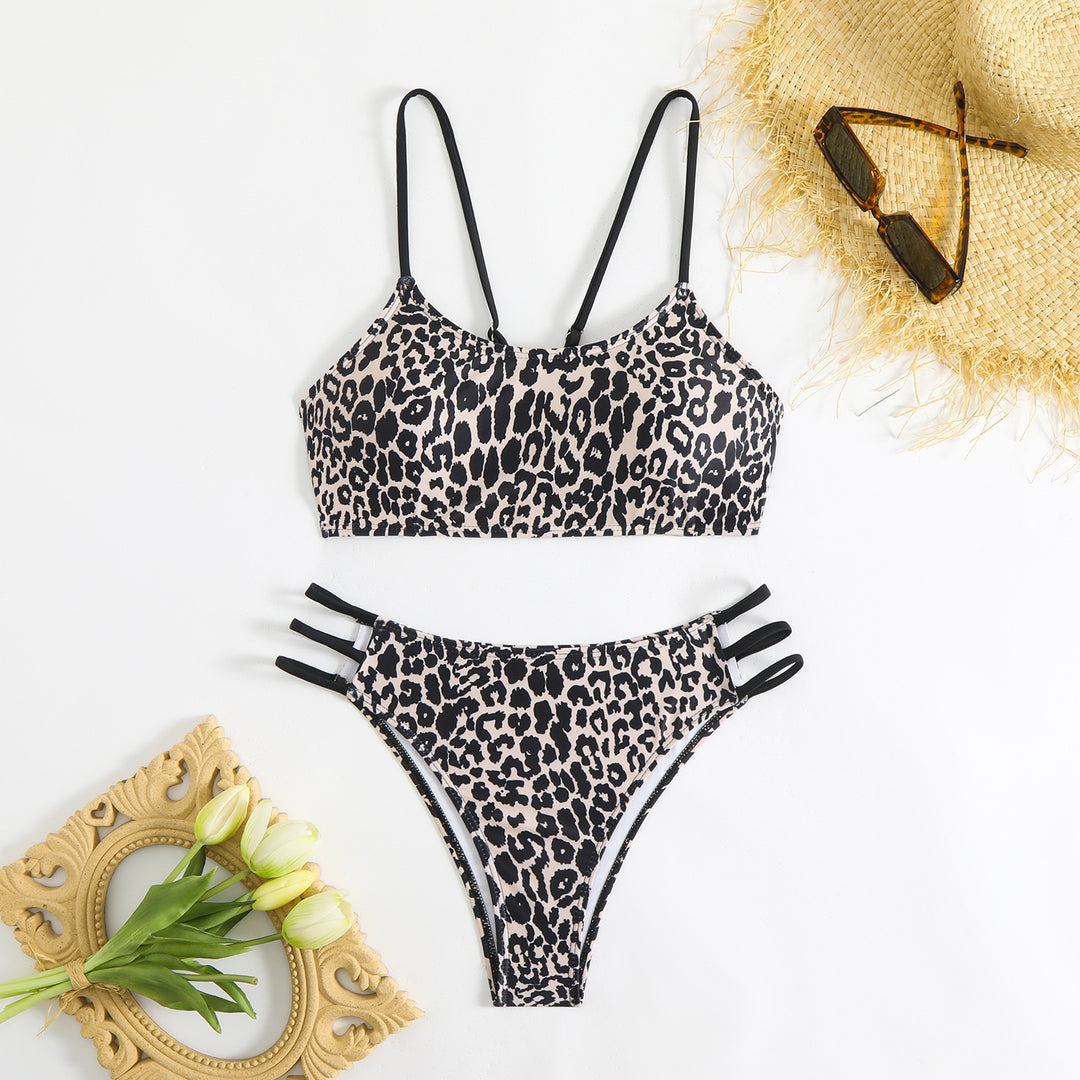 Damen Triangel-Bikini mit aufregendem Leopardenmuster und sportlichen Details R&B