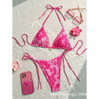 Damen Triangel-Bikini mit floralen Mustern und feinen BindR&Bändern R&B
