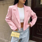 Damen Cropped Blazerjacke mit oversized Ärmeln und Detailknöpfen R&B