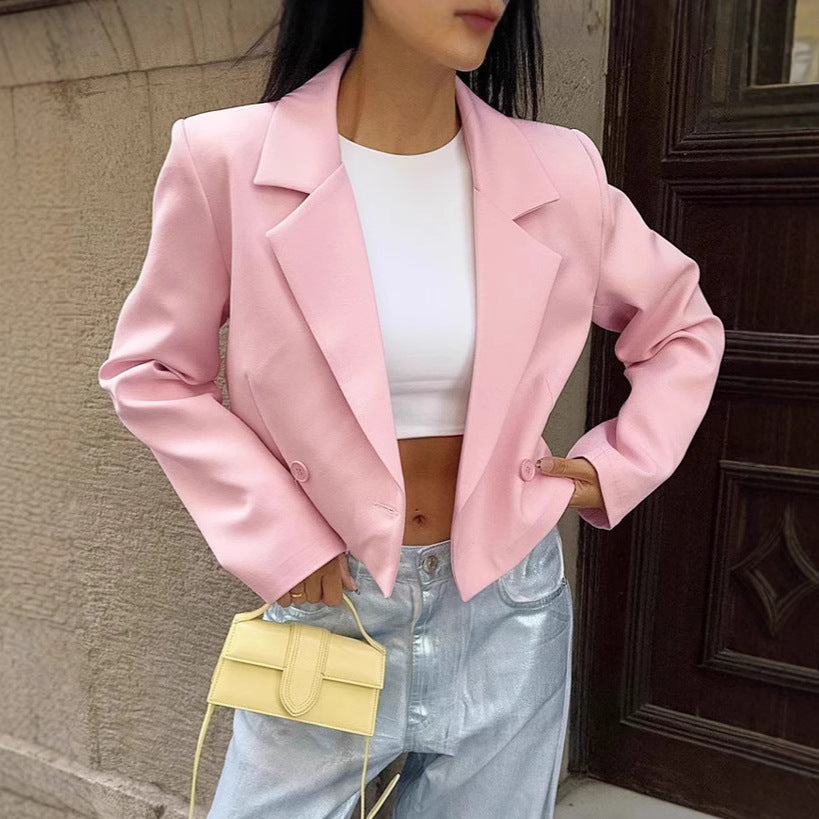 Damen Cropped Blazerjacke mit oversized Ärmeln und Detailknöpfen R&B