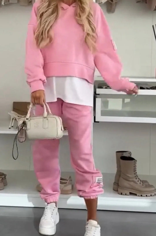 Damen nan kuscheliges kurzes Kapuzensweatshirt und Jogginghose-Set aus weicher Baumwollmischung R&B