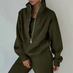 Damen Lässiger Oversized-Hoodie und Jogginghose Set mit Praktischem Reißverschluss R&B