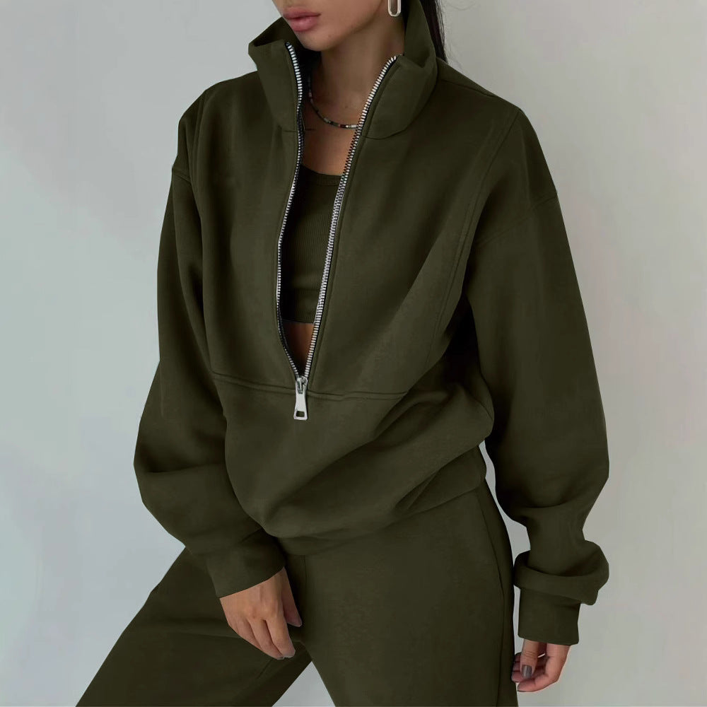 Damen Lässiger Oversized-Hoodie und Jogginghose Set mit Praktischem Reißverschluss R&B