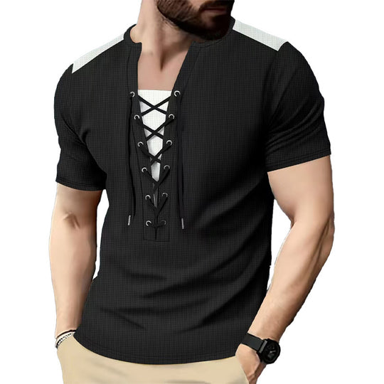 Herren Kurzarm Shirt mit sportlichem Schnürdesign R&B