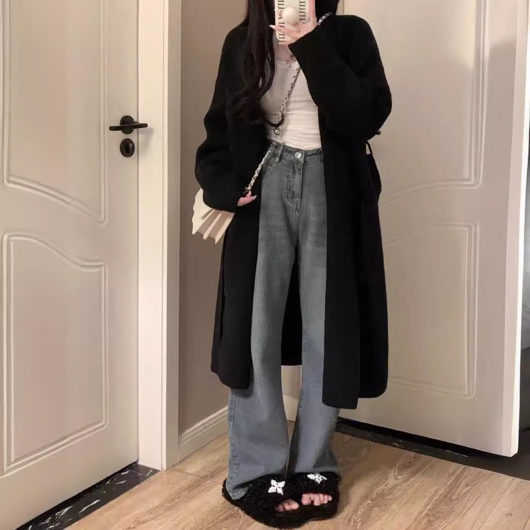Damen langärmliger Strickcardigan aus weichem Material mit offenen Kanten R&B