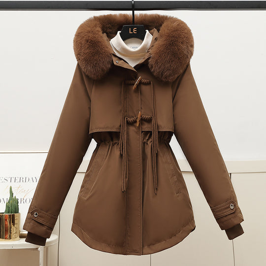 Damen Wattierte Winterjacke mit abnehmbarem Kunstfellkragen und Taillenzug R&B