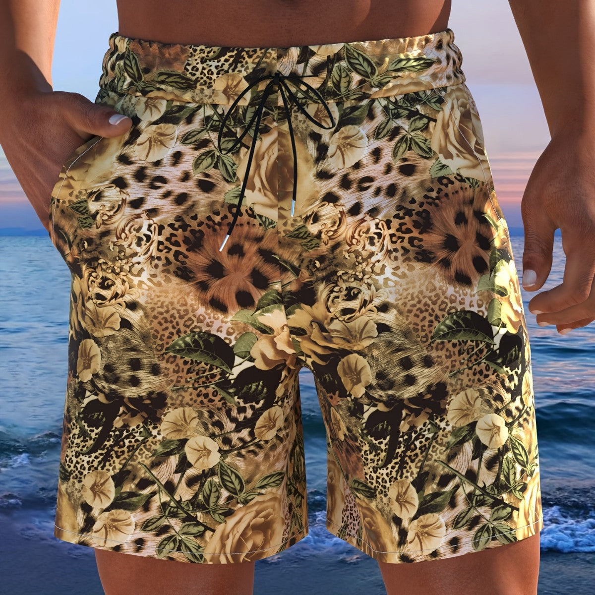 Herren Badeshorts mit animalischem Muster und elastischem Bund
