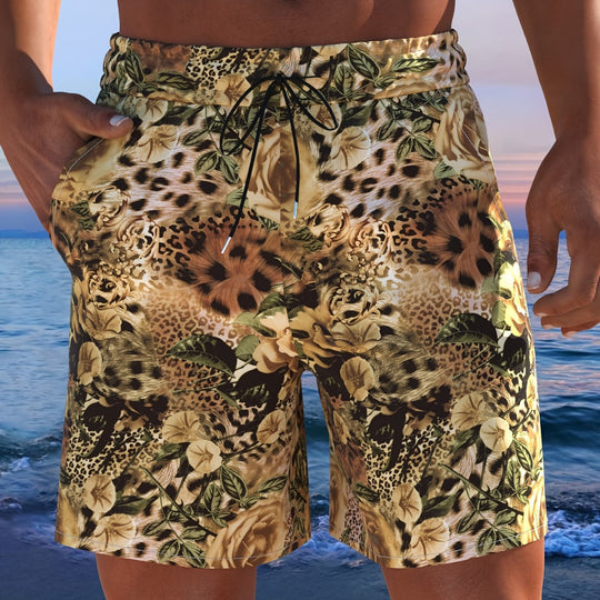 Herren Badeshorts mit animalischem Muster und elastischem Bund R&B