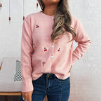 Damen Strickjacke mit liR&Bevollem Blumen- und Kirschdesign R&B