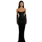Damen Elegantes schulterfreies Maxikleid mit verführerischem Rüschendetail R&B