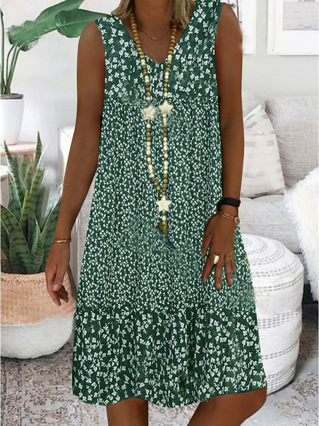 Damen luftiges Freizeitkleid mit verspieltem Blumenmuster und fließender Silhouette R&B
