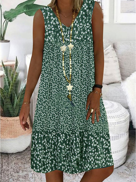 Damen luftiges Freizeitkleid mit verspieltem Blumenmuster und fließender Silhouette R&B
