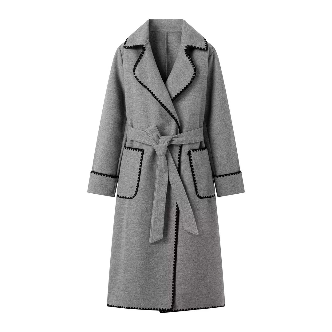 Damen elegante Übergangsjacke mit dekorativem Gürtel und hochwertigen Taschen R&B