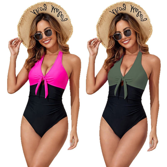 Damen Eleganter Einteiler Badeanzug mit verspieltem Knoten R&B