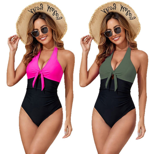Damen Eleganter Einteiler Badeanzug mit verspieltem Knoten R&B
