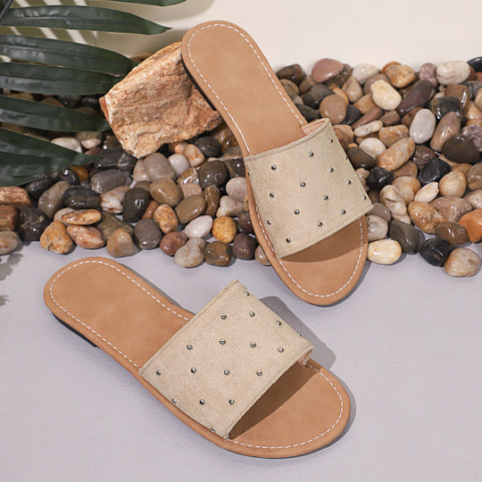 Damen modische Slides mit eleganten Metallakzenten R&B
