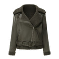 Damen nan taillierte Lammfellimitat-Fliegerjacke mit Gürtel und Teddyfutter R&B