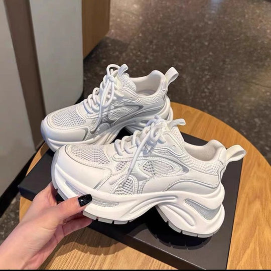 Damen Trendige hochgezogene Sneakers mit atmungsaktiver Mesh-Oberfläche und reflektierenden Akzenten R&B