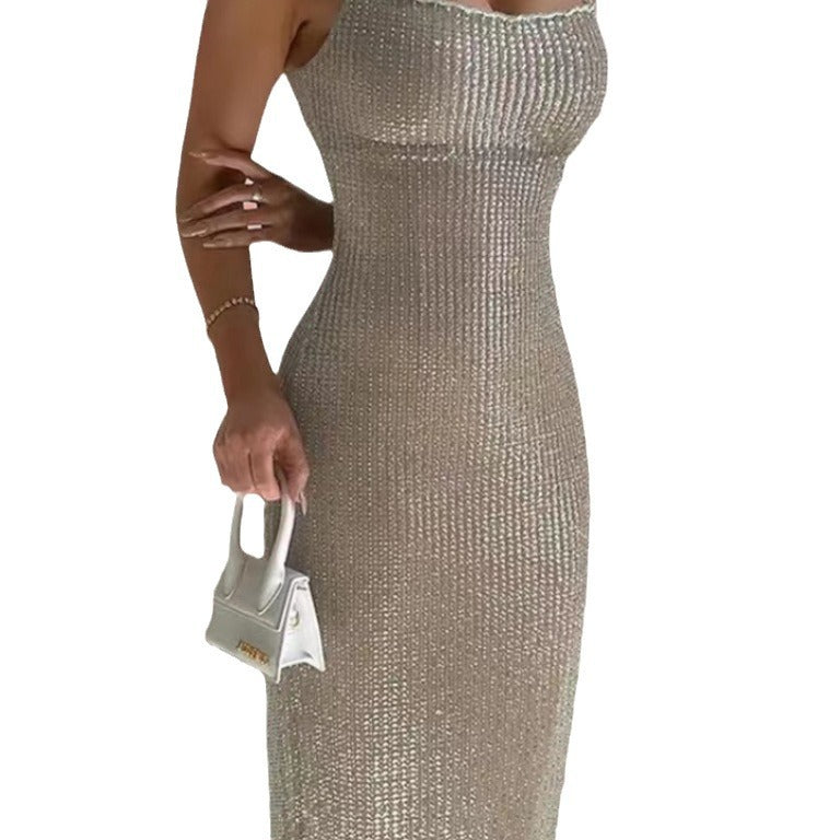Damen Glamouröses Paillettenkleid mit Spaghetti-Trägern und figurbetonter Silhouette R&B