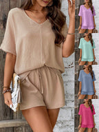 Damen Bequeme V-Ausschnitt Bluse mit Shorts R&B